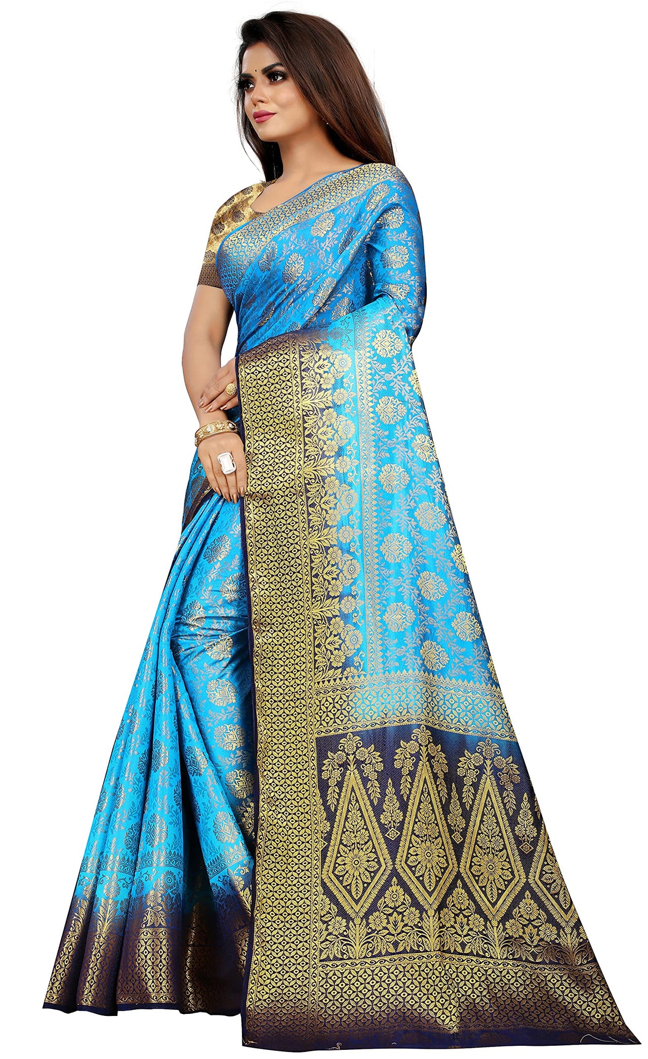 iZibra Women's  Pure Kanjivaram Silk Sraee Kanchipuram Pattu Sarees With Blouse Piece (kismat-2 paithani)