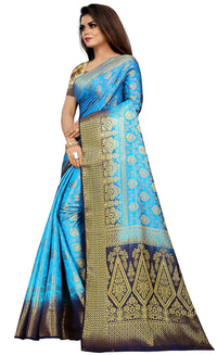 iZibra Women's  Pure Kanjivaram Silk Sraee Kanchipuram Pattu Sarees With Blouse Piece (kismat-2 paithani)