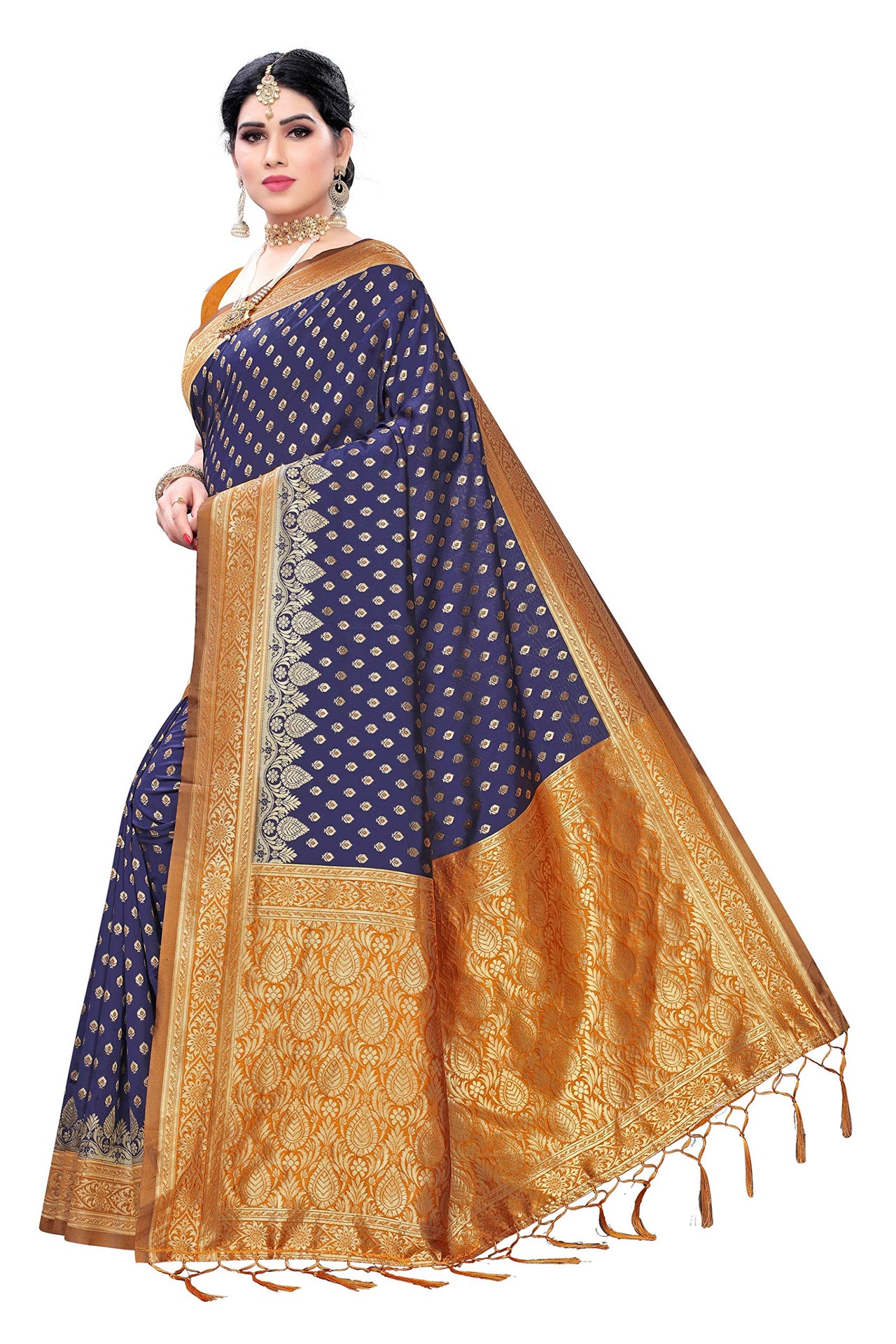 AKHILAM Women's  Banarasi silk woven Design Saree with Unstitched Blouse Piece(GNG220_QL_Parent)