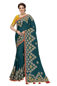 Nivah Fashion Women's  Satin Embroidery Saree with Heavy Work Blouse Piece