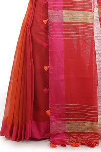 BENGAL HANDLOOM Women's  Art Silk Cotton Stripe Saree With Blouse Piece