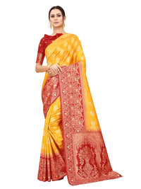 SATYAM WEAVES Women's  Banarasi Cotton Silk Saree With Blouse Piece