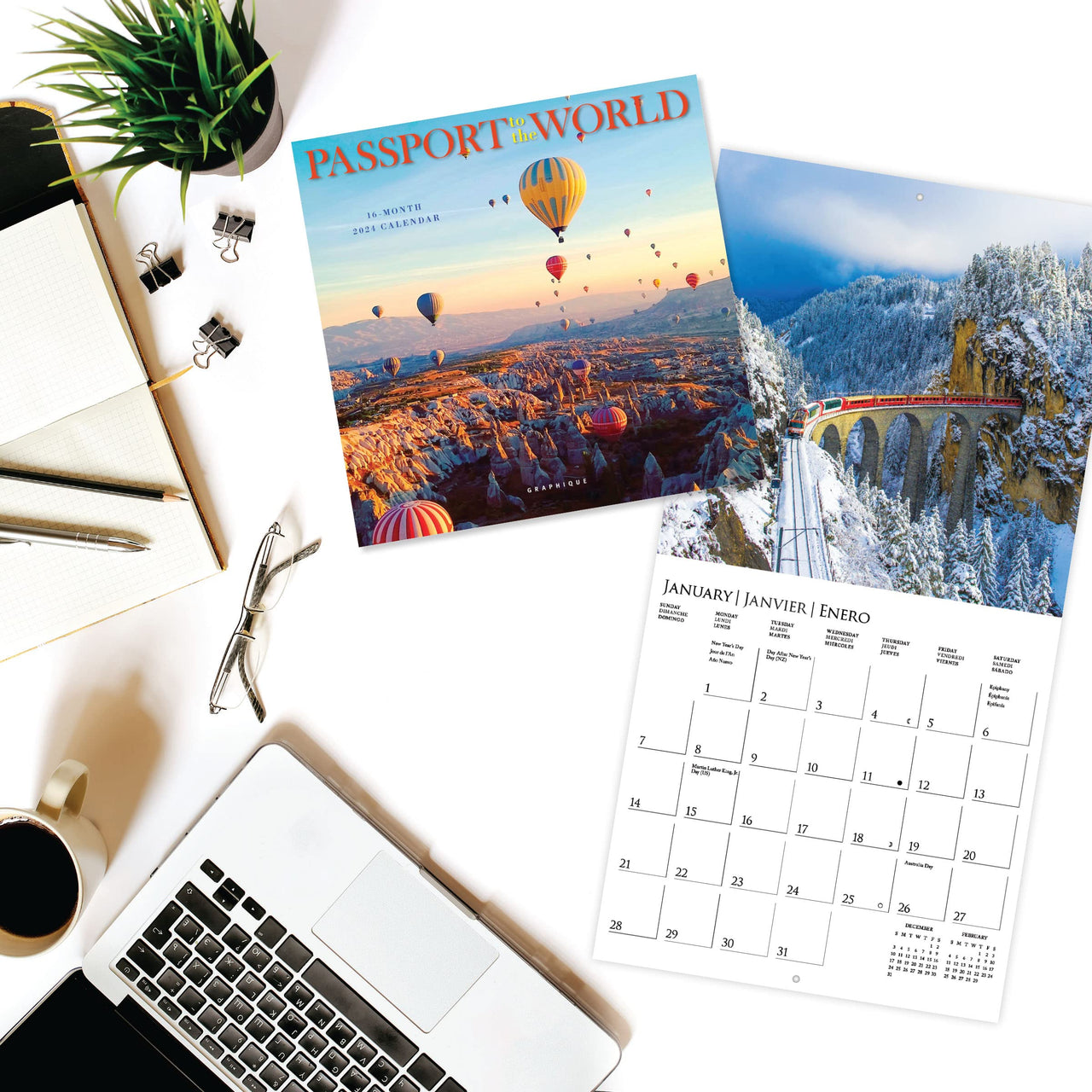 Graphique 2024 Passport to the World Mini Wall Calendar | 7” x 7” | Thick Paper | Home & Office Organizer | Large Monthly Grid | 3 Languages & Marked Holidays | 4 Month Preview Page for 2025