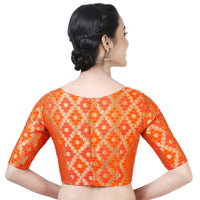X3 Women's  Brocade Zari Weaving Elbow Length Sleeves Saree Blouse