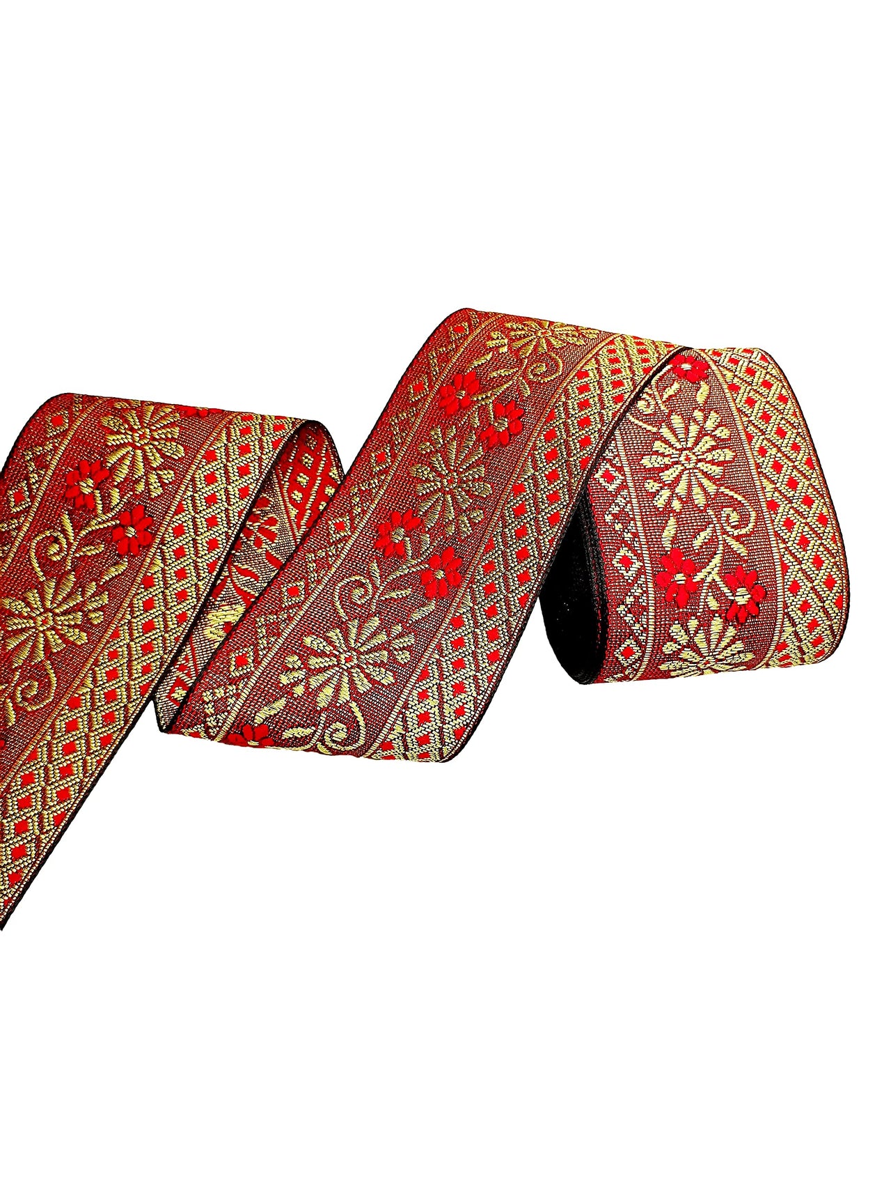 FRIJVEN Jacquard Woven Heavy Design Falls Lace Border for Saree, Kurti, Dress, Bandhani, Lehenga, Decorative Ribbon - 7 cm Width (9 Meter, Red + Green)