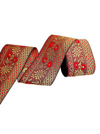 FRIJVEN Jacquard Woven Heavy Design Falls Lace Border for Saree, Kurti, Dress, Bandhani, Lehenga, Decorative Ribbon - 7 cm Width (9 Meter, Red + Green)