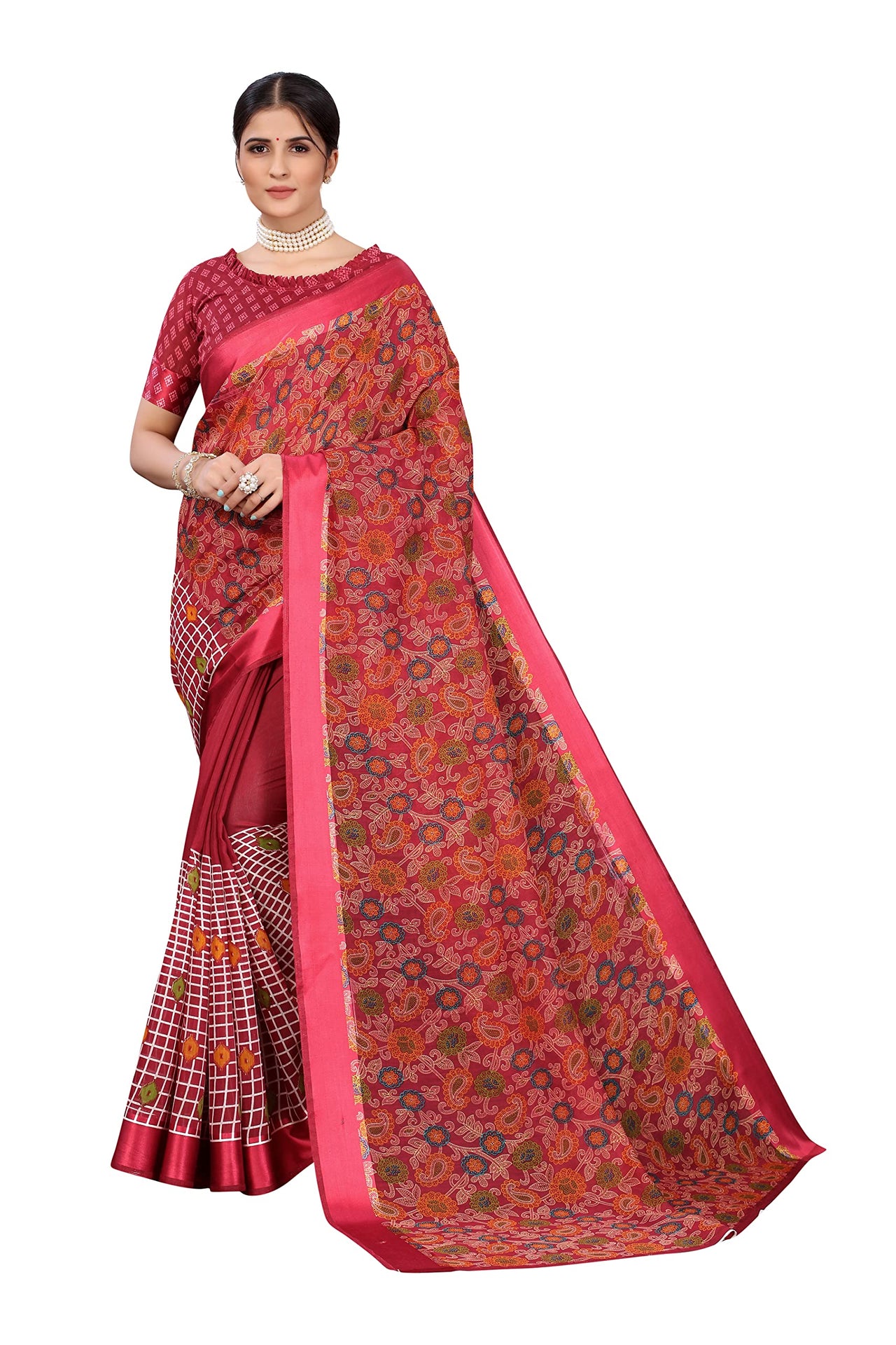 Yashika Women's  Linen Saree Maroon