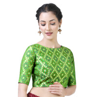 X3 Women's  Brocade Zari Weaving Elbow Length Sleeves Saree Blouse