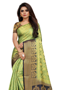 iZibra Women's  Pure Kanjivaram Silk Sraee Kanchipuram Pattu Sarees With Blouse Piece