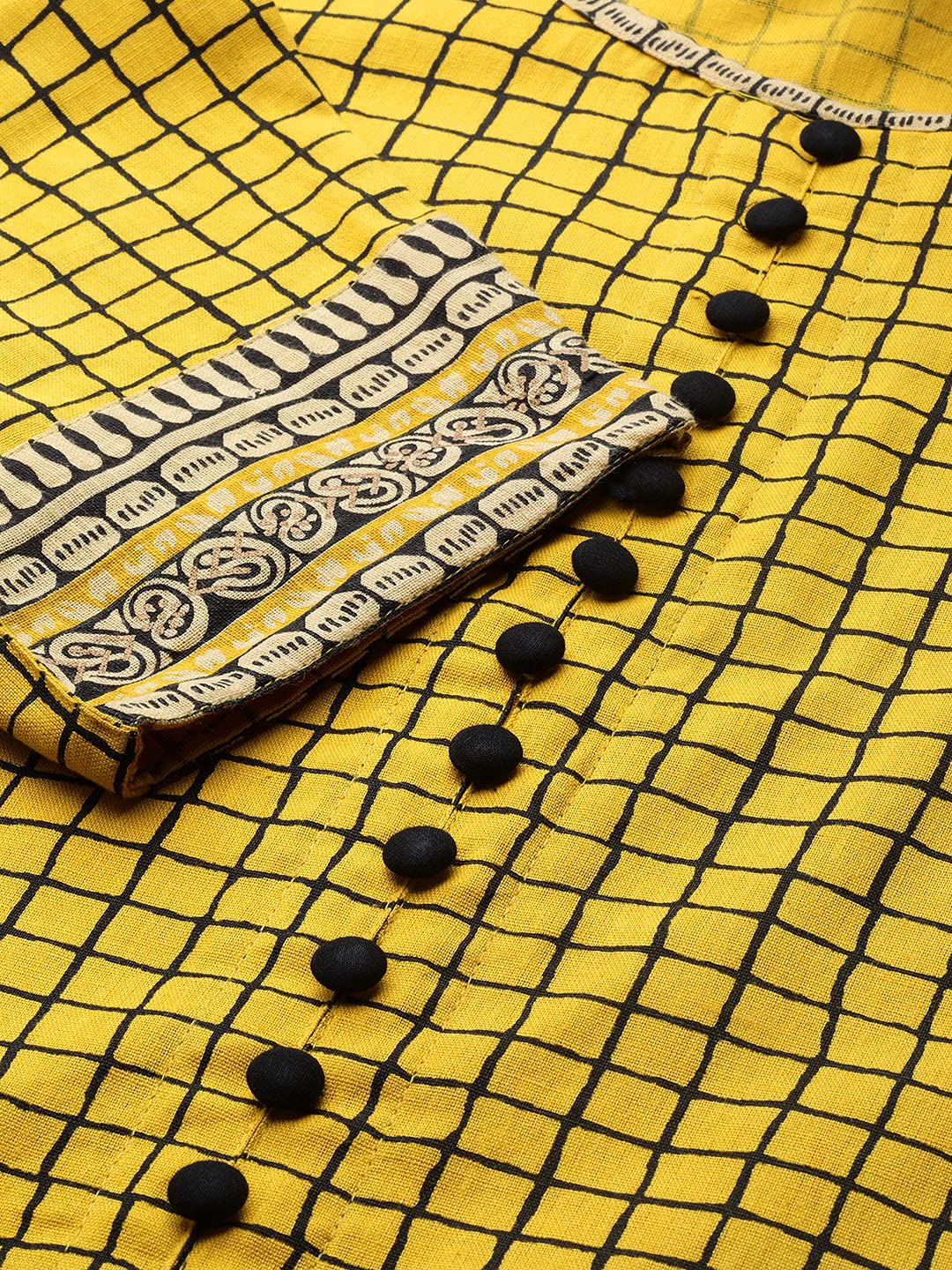 Yash Gallery Women's  Plus Size Plus Size Cotton Slub Checks Printed Anarkali Kurta for Women