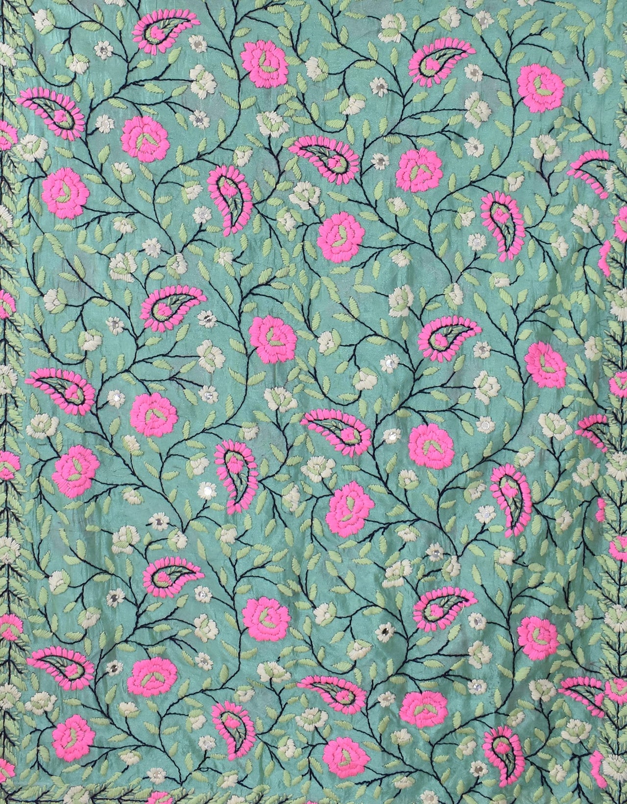 tweedle Chanderi Silk Hand Embroidered Phulkari/Fulkari Dupatta for Women/Girls