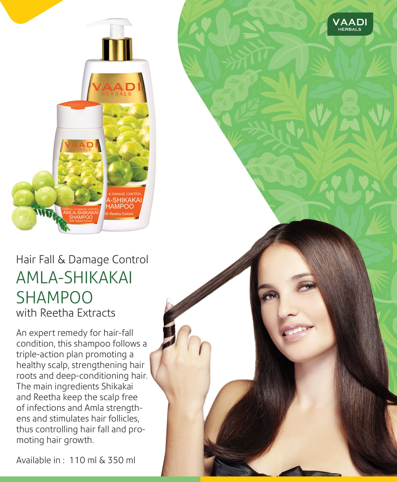 Vaadi Herbals Amla Shikakai Shampoo, Hairfall and Damage Control, 110ml