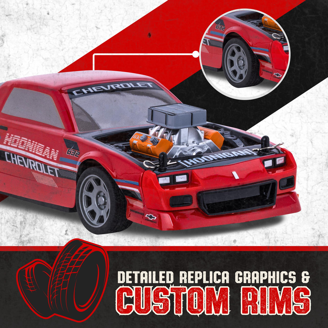 Flybar Hoonigan Camaro Remote Control Car for Kids – RC Cars, Race Car, 3.7V, 2.4 GHz, Detailed Replica Design, USB Rechargeable Battery Included, 1:16 Scale, 150 ft Range, 6 Mph