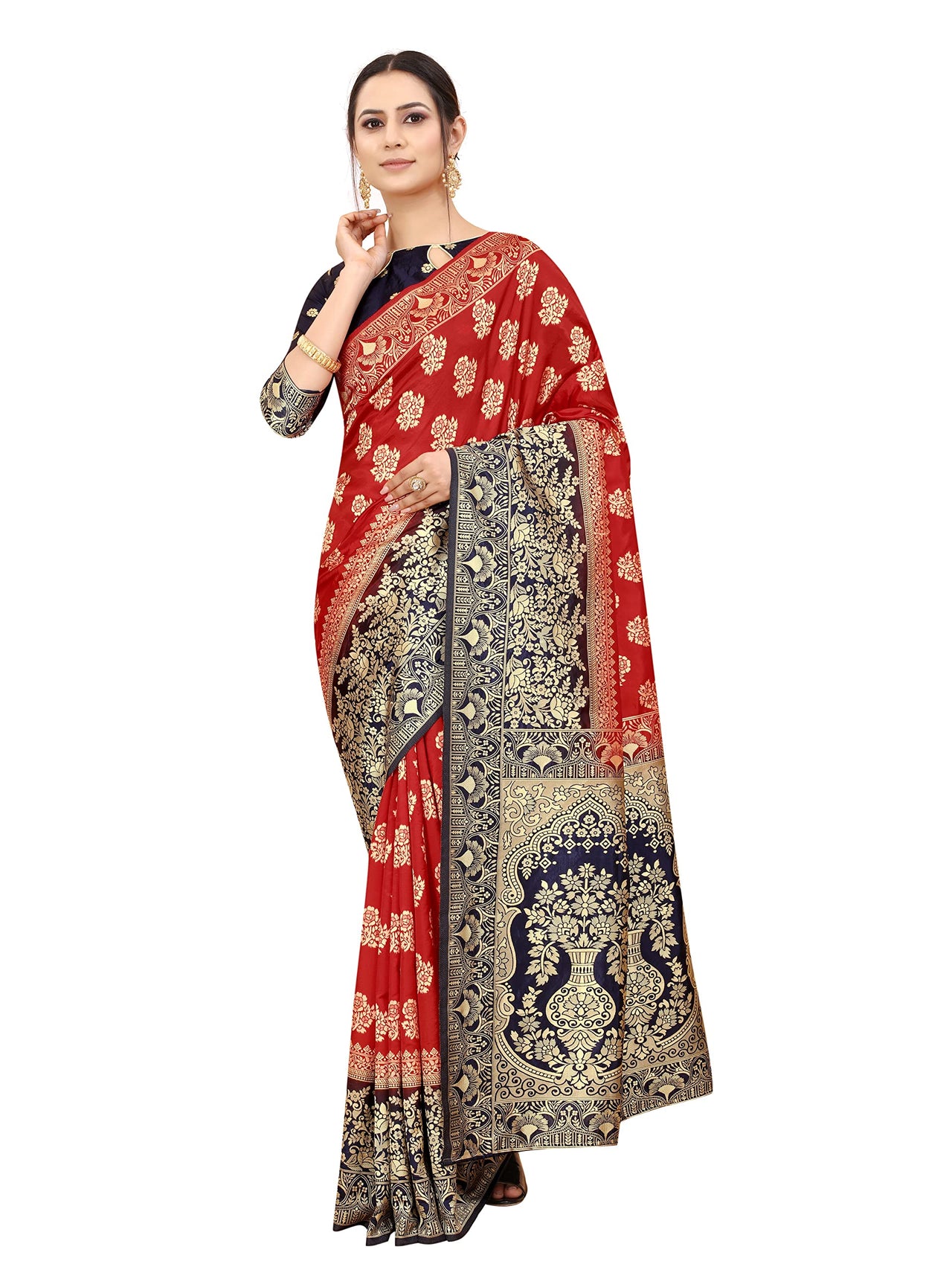 SATYAM WEAVES Women's  Banarasi Cotton Silk Saree With Blouse Piece