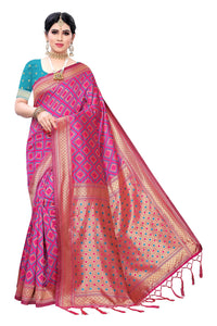 AKHILAM Women's  Banarasi silk woven Design Saree with Unstitched Blouse Piece(GNG220_QL_Parent)