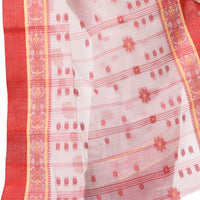 dB DESH BIDESH Women`s Traditional Bengal Phulkoli Woven Design Pure Handloom Cotton Saree Without Blouse Piece White Red