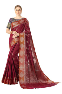 Jaam Silk Fashion Women's  kanjivaram Woven Pattu Silk Blend Saree with Blouse Piece
