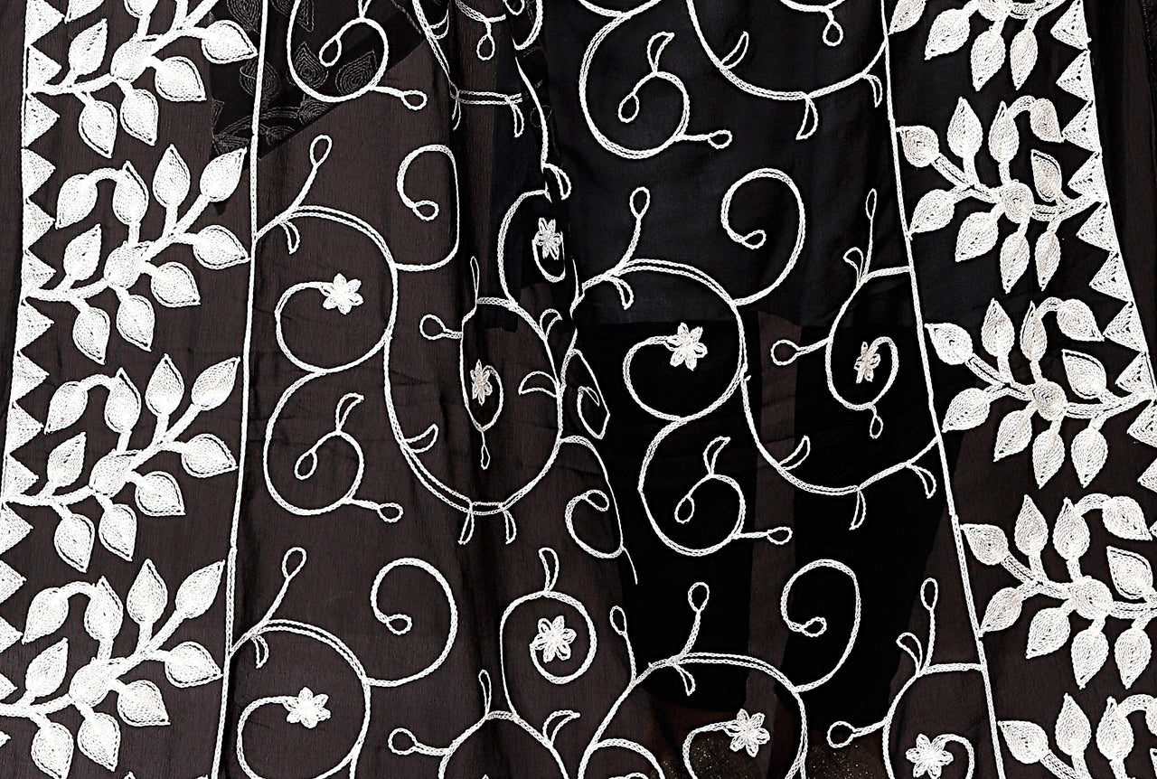AKSHAR LLC Miss India Women's  Chiffon Dupatta With Karachi Embroidery Work_2.30mtr