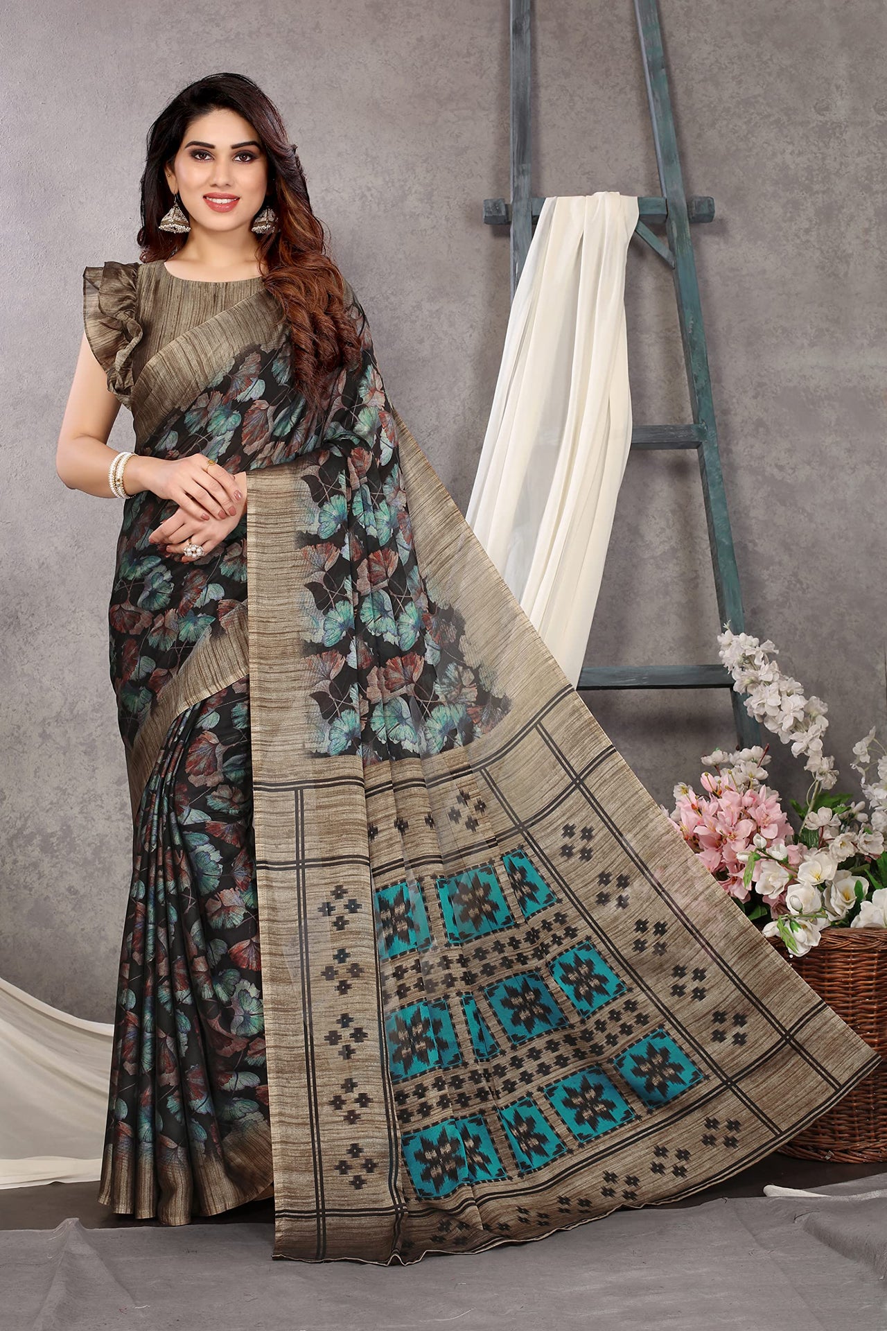 MIRCHI FASHION Women's  Designer Chiffon Floral Prints Saree with Blouse Piece