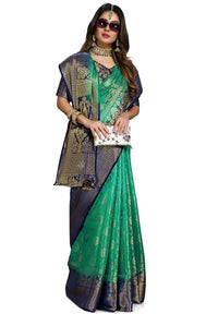 iZibra Women's  Pure Kanjivaram Silk Sraee Kanchipuram Pattu Sarees With Blouse Piece (kismat-2 paithani)