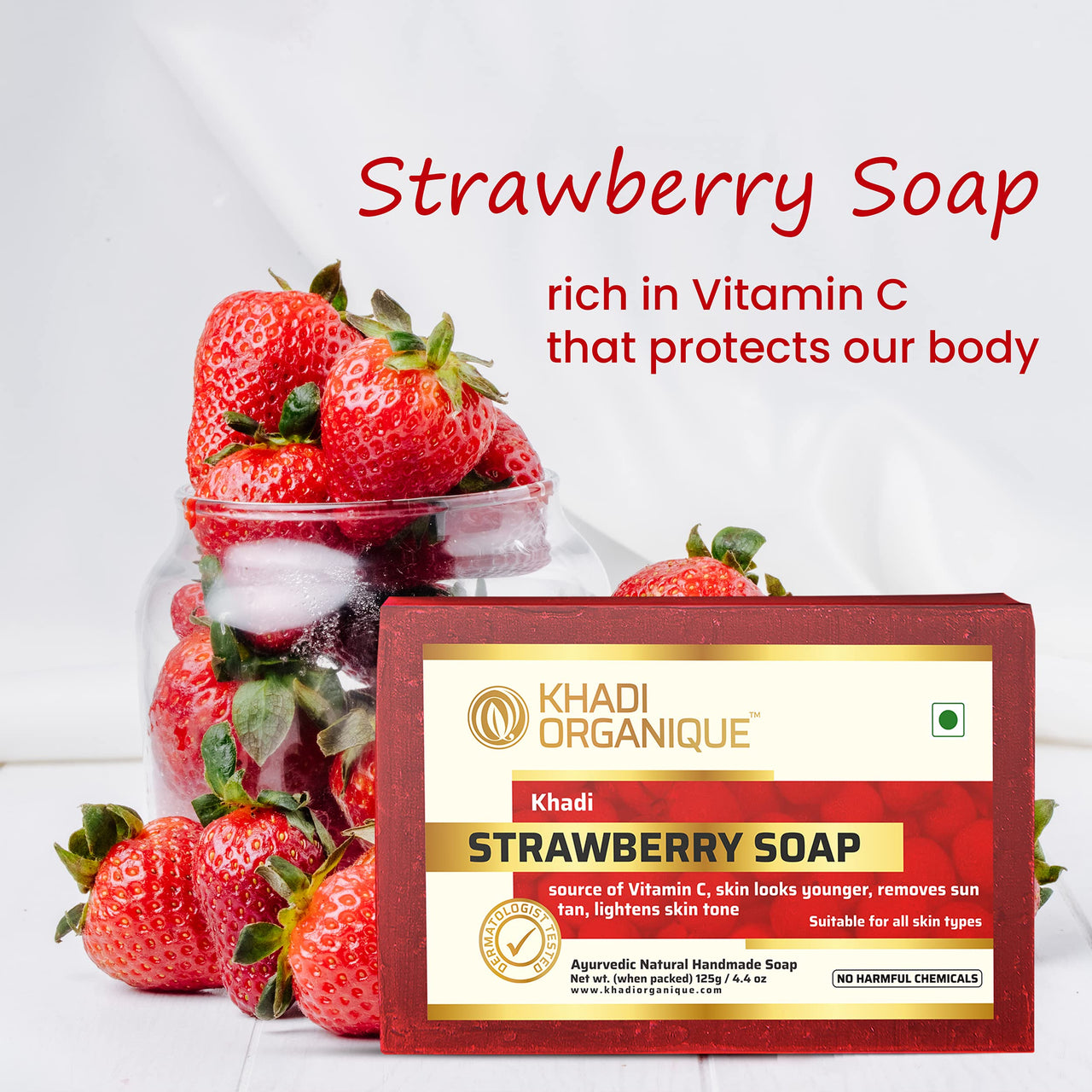Khadi Organique Handmade Natural Strawberry Soap Set of 3