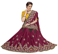Nivah Fashion Women's  Satin Embroidery Saree with Heavy Work Blouse Piece