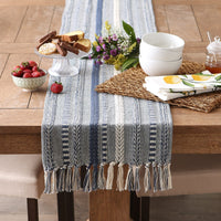 DII Farmhouse Braided Stripe Table Runner Collection, 15x72 (15x77, Fringe Included), French Blue 15x72