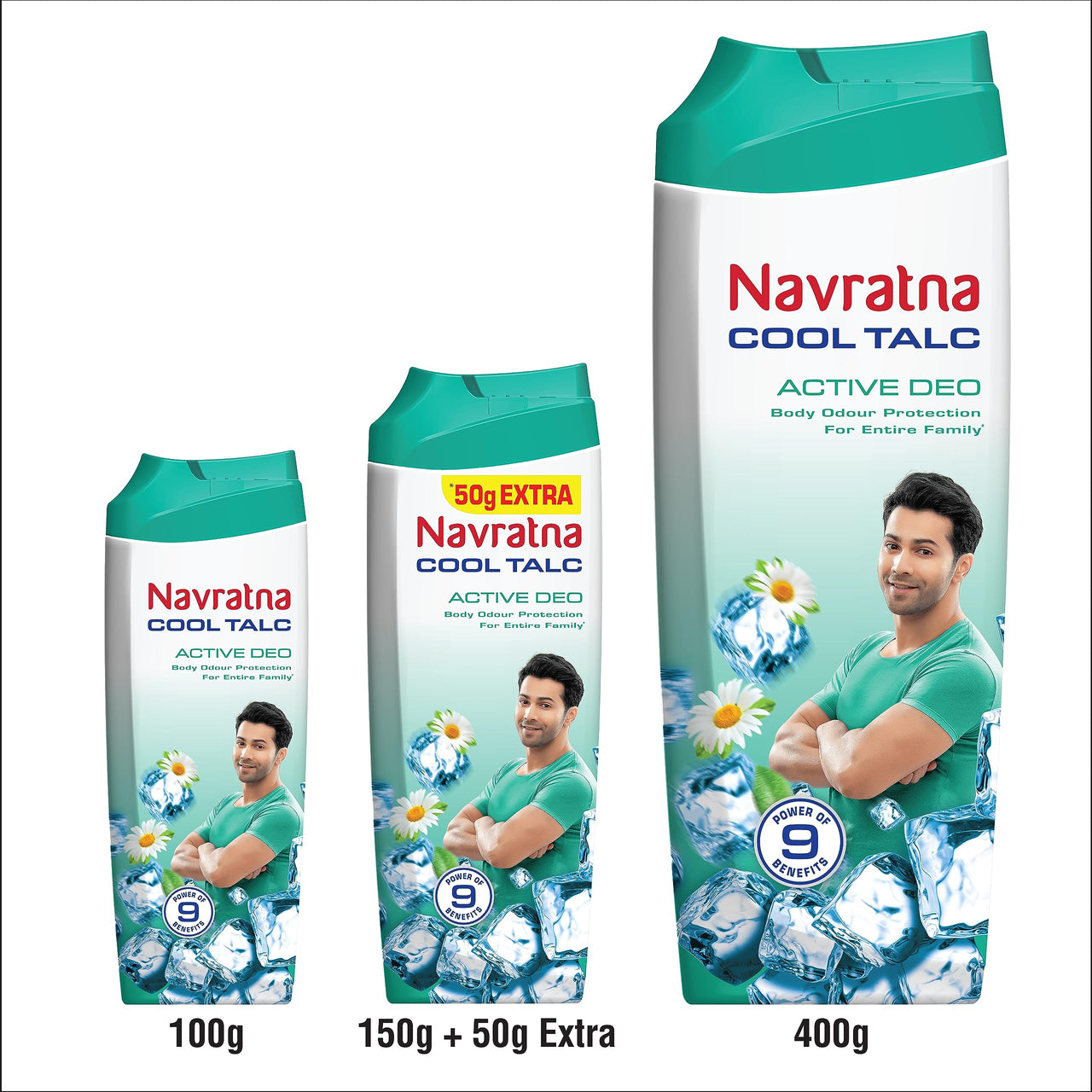 Navratna Cool Talc Active Deo | Talcum Powder | Body Odour Protection & Strong Cooling Effect | Long Lasting Freshness & Fragrance, 400gm