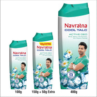 Navratna Cool Talc Active Deo | Talcum Powder | Body Odour Protection & Strong Cooling Effect | Long Lasting Freshness & Fragrance, 400gm