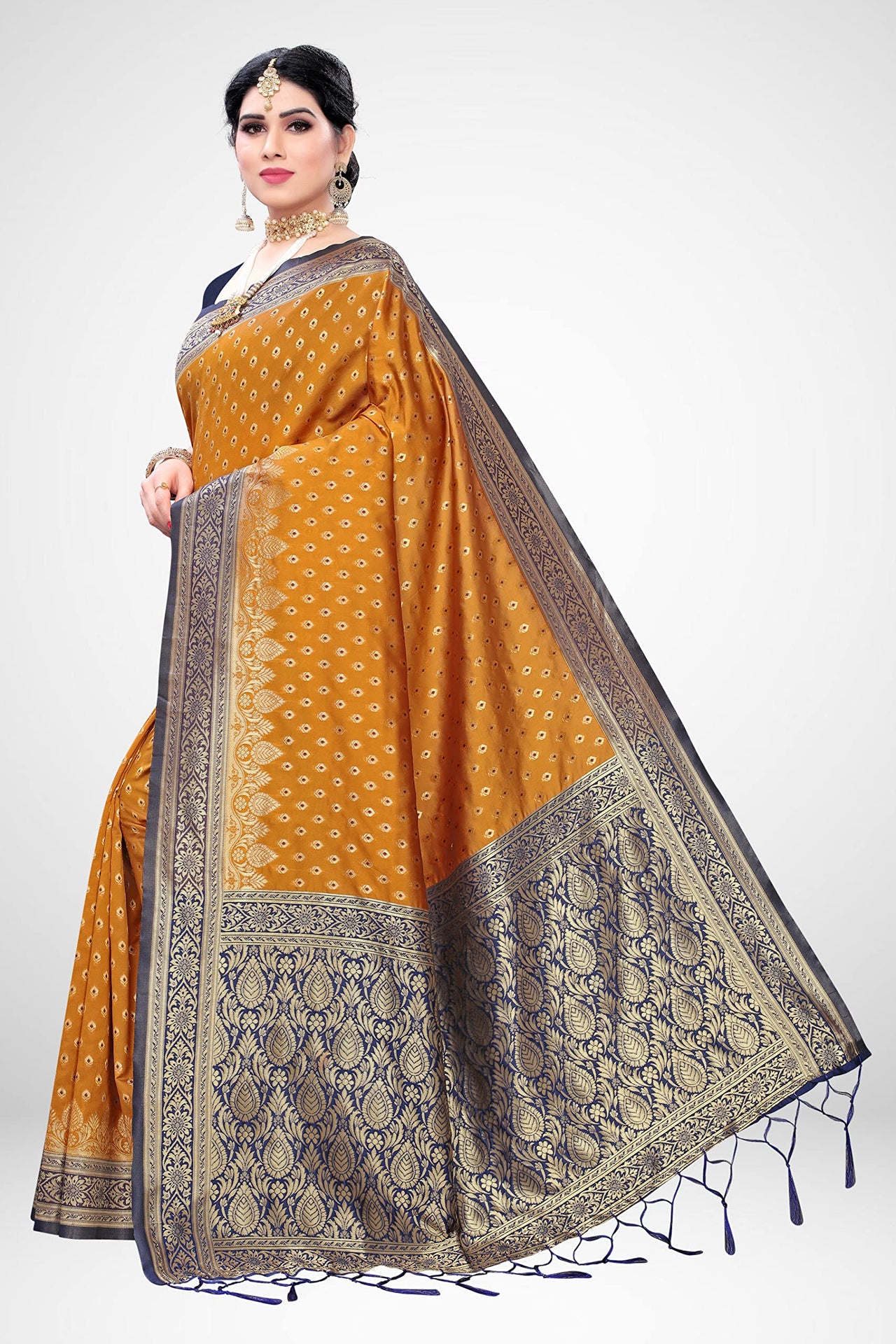 AKHILAM Women's  Banarasi silk woven Design Saree with Unstitched Blouse Piece(GNG220_QL_Parent)