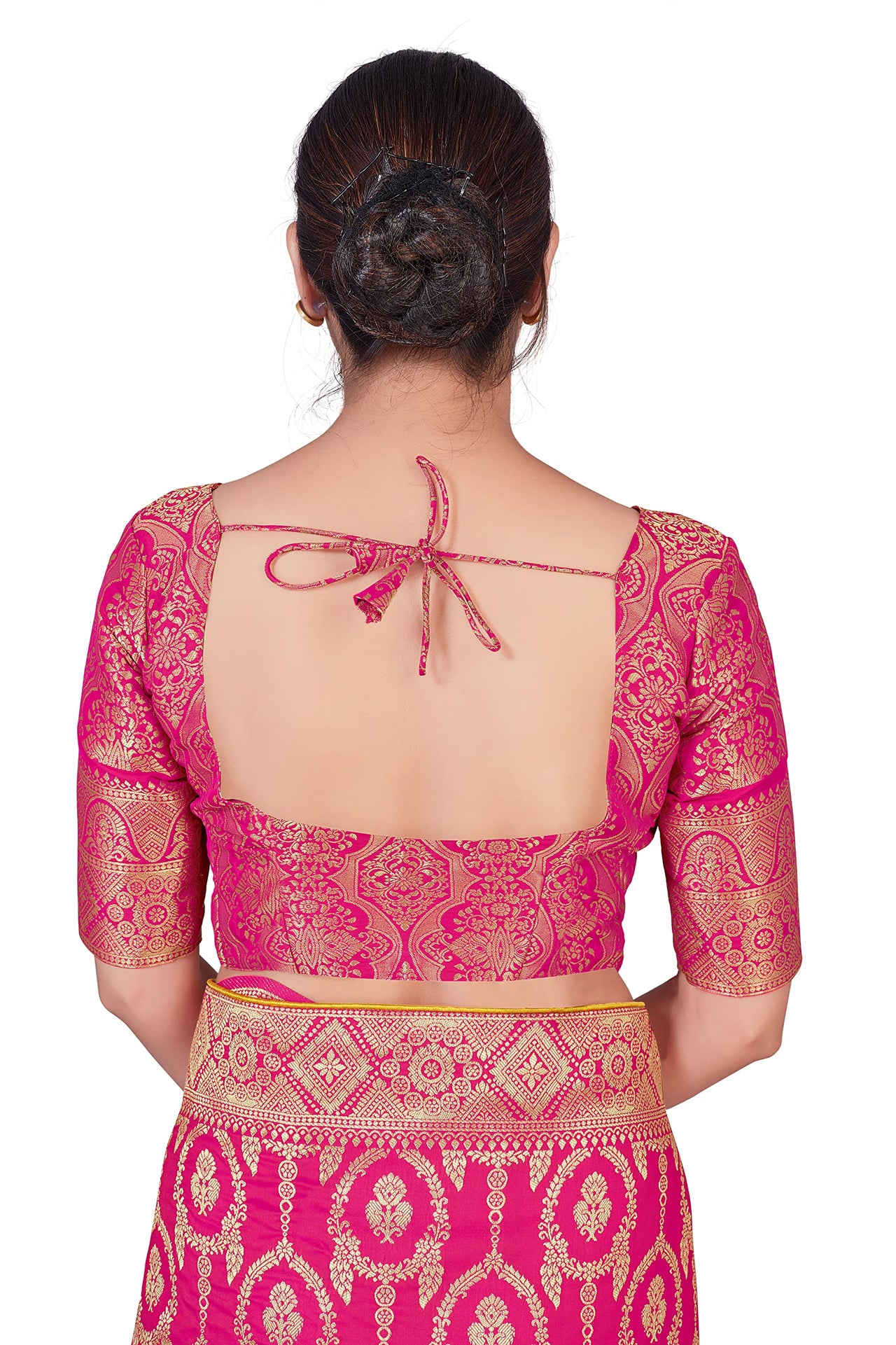 Monjolika Fashion Women's  Banarasi Silk Peach Color Golden Zari Woven Saree With Separate Embellished And Unsttiched Blouse Piece