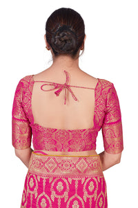 Monjolika Fashion Women's  Banarasi Silk Peach Color Golden Zari Woven Saree With Separate Embellished And Unsttiched Blouse Piece