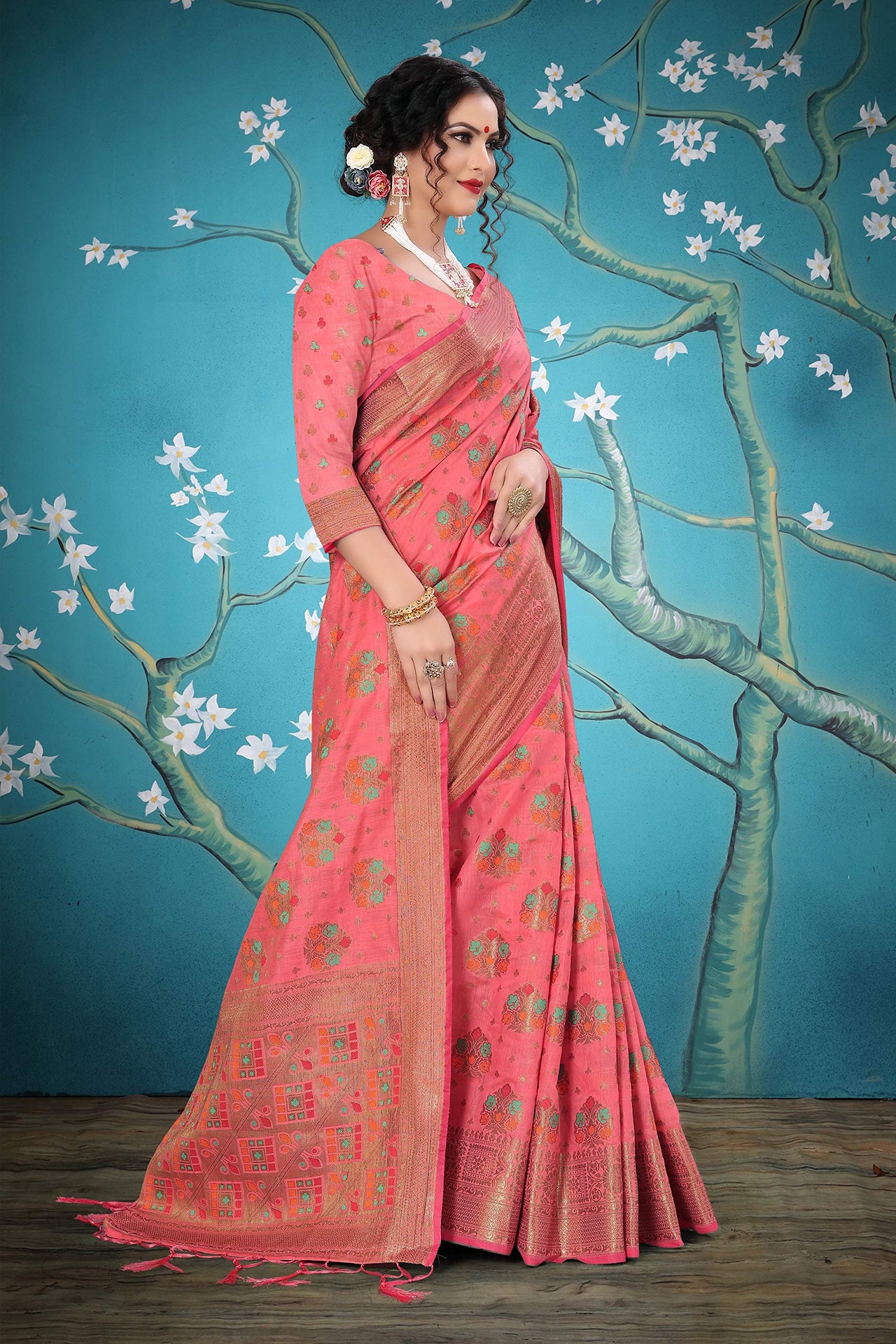 Divine International Trading Co Women's  Chanderi Saree With Blouse Piece