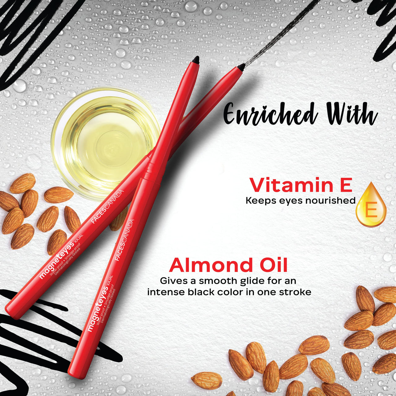 FACESCANADA Magneteyes Metallic Kajal Pencil - Black,0.35G (Pack Of 6)|24 Hr Long Stay|One Stroke Smooth Glide|Waterproof,Smudgeproof&Fadeproof|Deep Matte Finish|Enriched With Almond Oil & Vitamin E