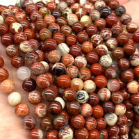 ABCGEMS Morgan-Hill California White-Lace Poppy Jasper Beads (Gorgeous Crystal Quartz Inclusion) Healing Crystal Stone Ideal for Bracelet Necklace Ring DIY Jewelry Making Men Women Smooth Round 8mm White-Lace Poppy Jasper (From USA)