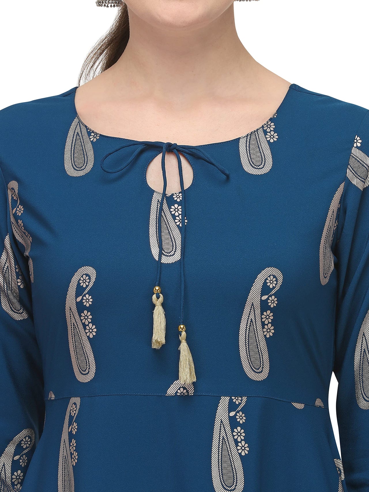 FIORRA Women's  Blue Poly Crepe Flared Kurta