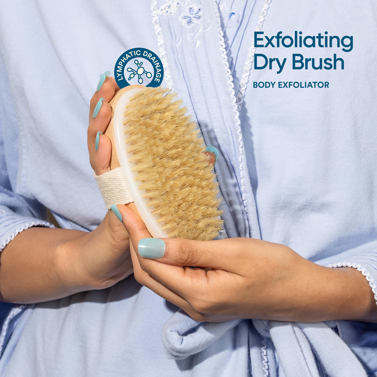 Bloom Exfoliating Oval Dry Bath Brush | For Lymphatic Drainage & Cellulite Appearance | Sheds Dead Skin Cells & Prevents Ingrown Hair | Wooden Bath Brush with Natural Bristles | (1 unit)