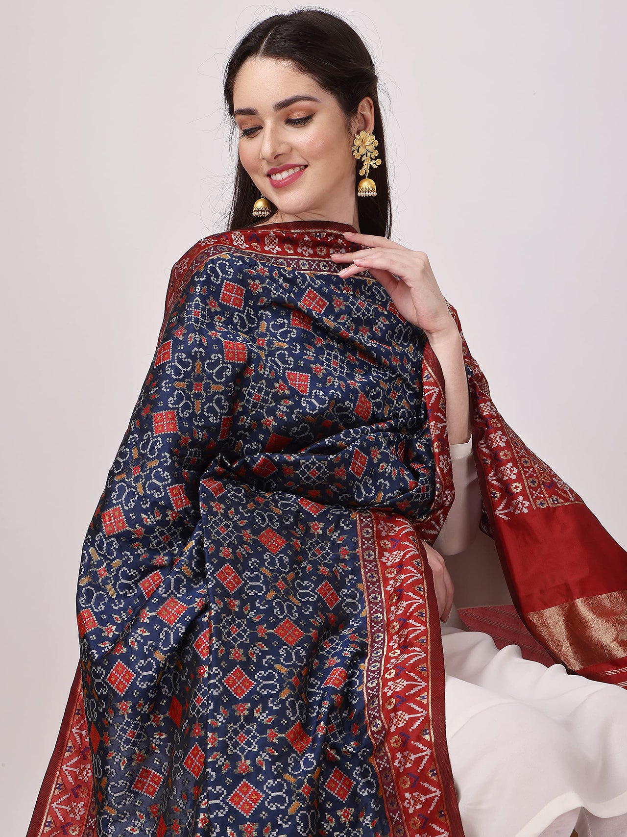 KAPAAHA Women's  Woven Silk Bandhani Patola Dupatta, Width 45 inch, Length 2.5 meter