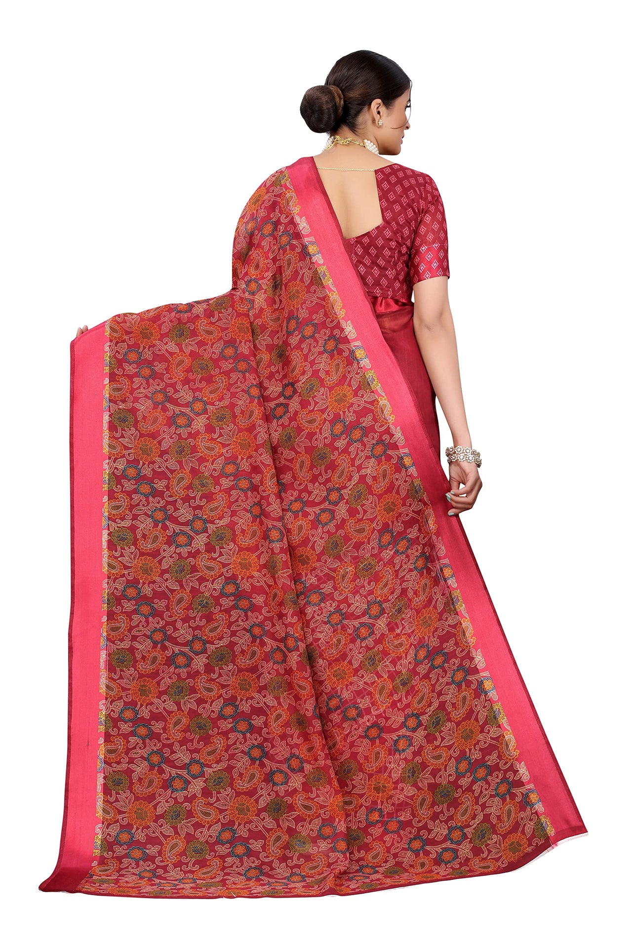 Yashika Women's  Linen Saree Maroon