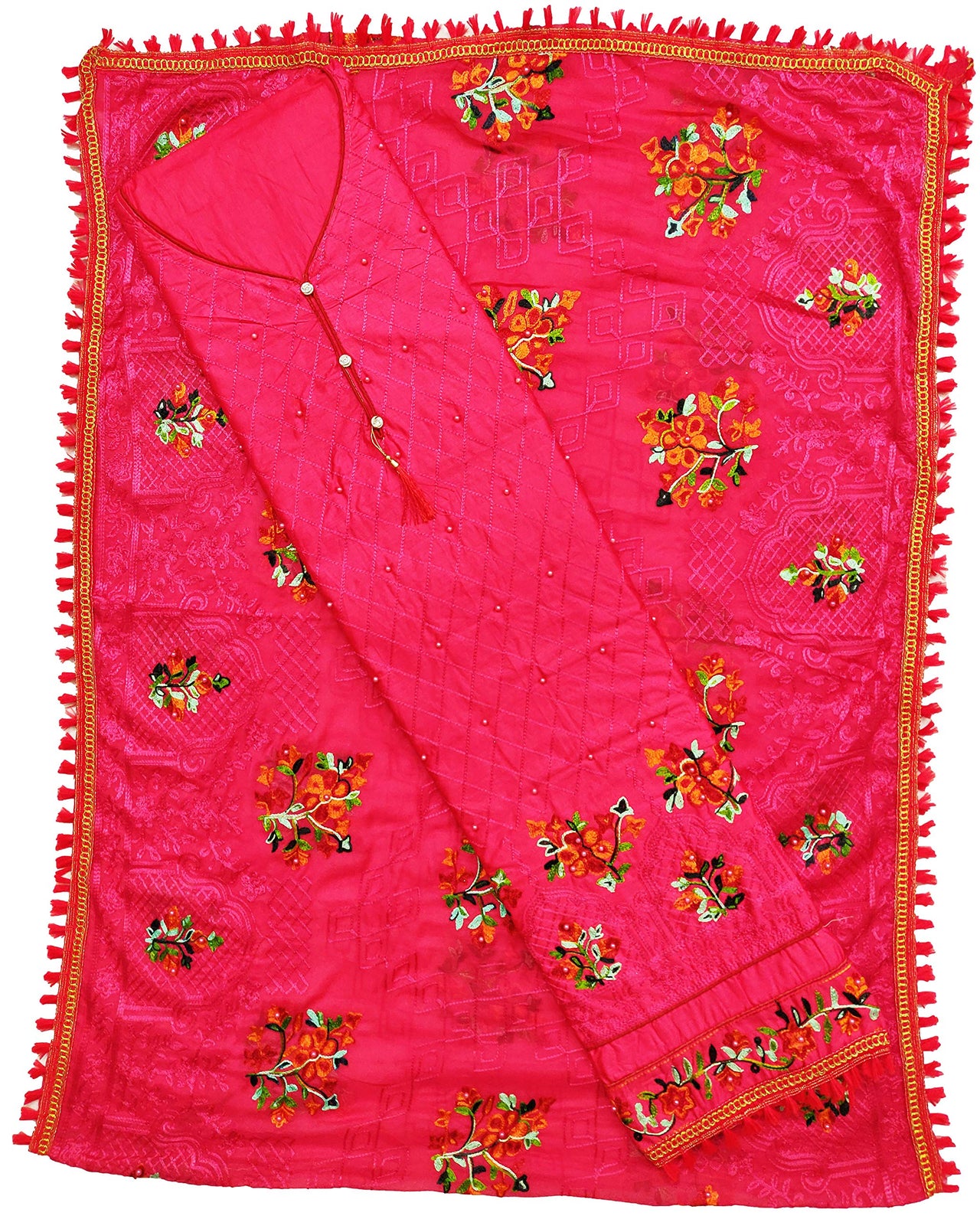 AAHIRA Women Jam Cotton Unstitched Salwar Suit Dress Material With Heavy Embriodery And Phulkari Dupatta(Free Size, Vidhya)