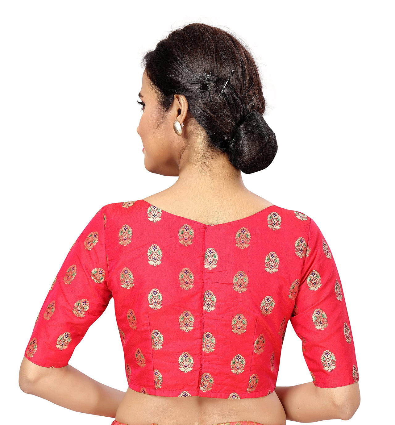 X3 Women's  Brocade Readymade Saree Blouse with Golden Bootas 38