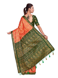 MIMOSA Art silk Wedding saree Kanjivarm Pattu style With Contrast Blouse Color: Orange (4282-65-2D-PCH-BGRN)