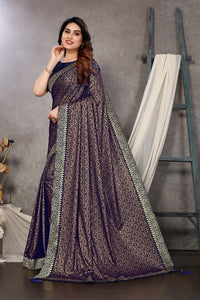 MIRCHI FASHION Women's  Stylish Lycra Foil Printed Design with Zari Woven Lace Work Saree with Blouse Piece