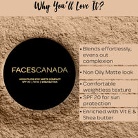 FACESCANADA Weightless Light Coverage Matte Finish Foundation For Oily Skin oil Mini,18Ml,Natural 02,1 Count&Weightless Stay Matte Compact Powder Vitamin E&Shea Butter,Spf 20 Natural 02,9G,Pack Of 1