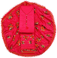 AAHIRA Women Jam Cotton Unstitched Salwar Suit Dress Material With Heavy Embriodery And Phulkari Dupatta(Free Size, Vidhya)