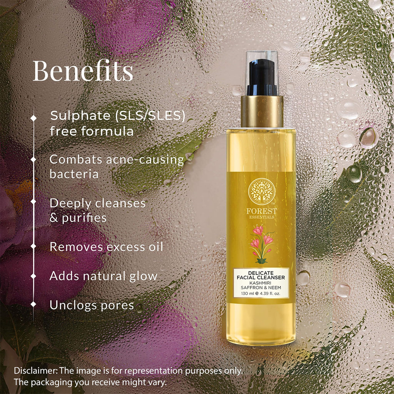 Forest Essentials Delicate Saffron & Neem Facial Cleanser with Hyaluronic Acid & Niacinamide | Designed For Acne Prone & Sensitive Skin | Gentle, Clarifying Face Wash | Sulphate & Paraben Free