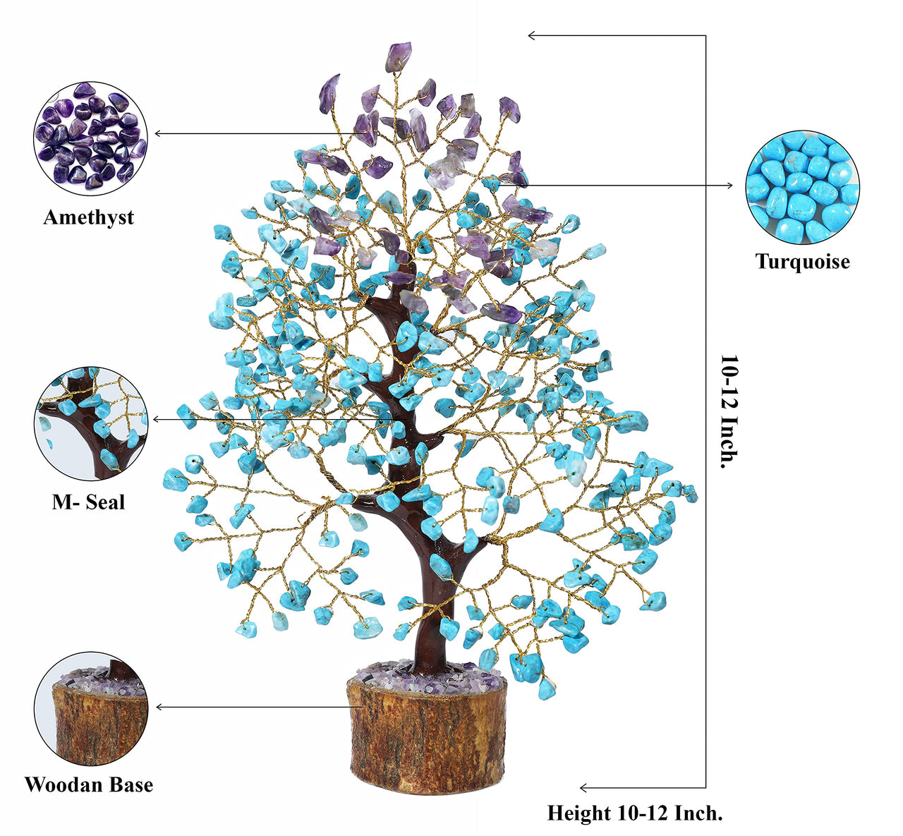Amethyst & Turquoise Gemstone Tree, Crystal Tree of Life, Feng Shui Bonsai, Money Tree, Healing Tree - Home Decoration, Good Luck Figurine, Gem Tree for Positive Energy, Chakra Tree of Life, Gift Amethyst + Turquoise (Copper Wire)