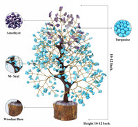 Amethyst & Turquoise Gemstone Tree, Crystal Tree of Life, Feng Shui Bonsai, Money Tree, Healing Tree - Home Decoration, Good Luck Figurine, Gem Tree for Positive Energy, Chakra Tree of Life, Gift Amethyst + Turquoise (Copper Wire)