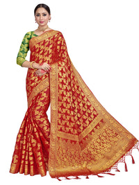 Vardha Women's  Chiffon Silk Saree with Unstitched Blouse Piece - Zari Woven Work Sarees for Wedding
