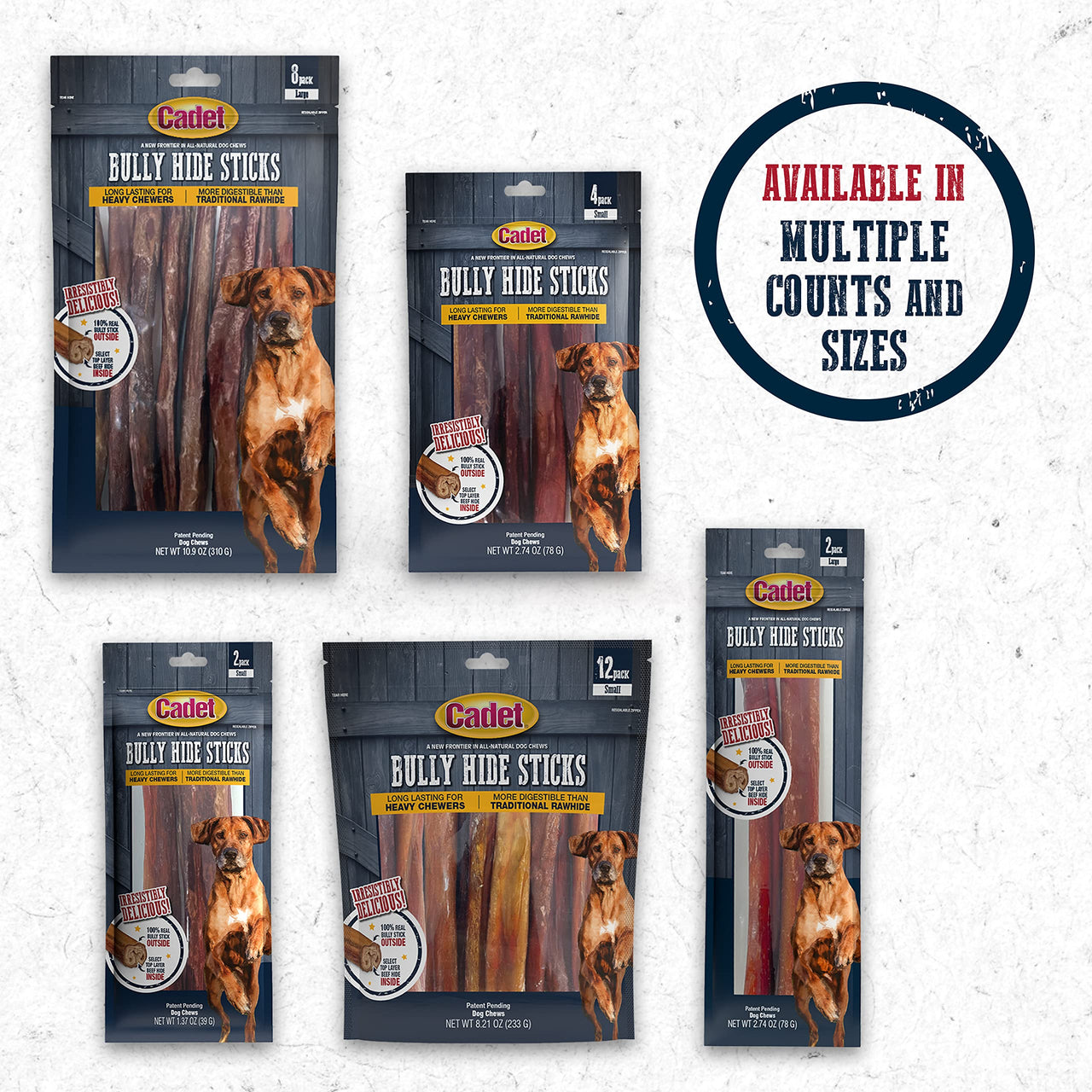 Cadet Bully Hide Sticks for Small, Medium and Large Dogs – All-Natural Beef Pizzle, High Protein, Low Fat, Long-Lasting, Grain & Rawhide-Free Dog Chews for Aggressive Chewers, Small (9 Count) Small (9 Pack)